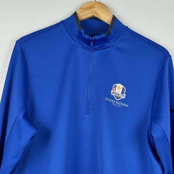 Nike Golf Dri-Fit 1/4 Zip Long Sleeve Pullover Men’s Large Blue 2018 Ryder Cup - Picture 2 of 9